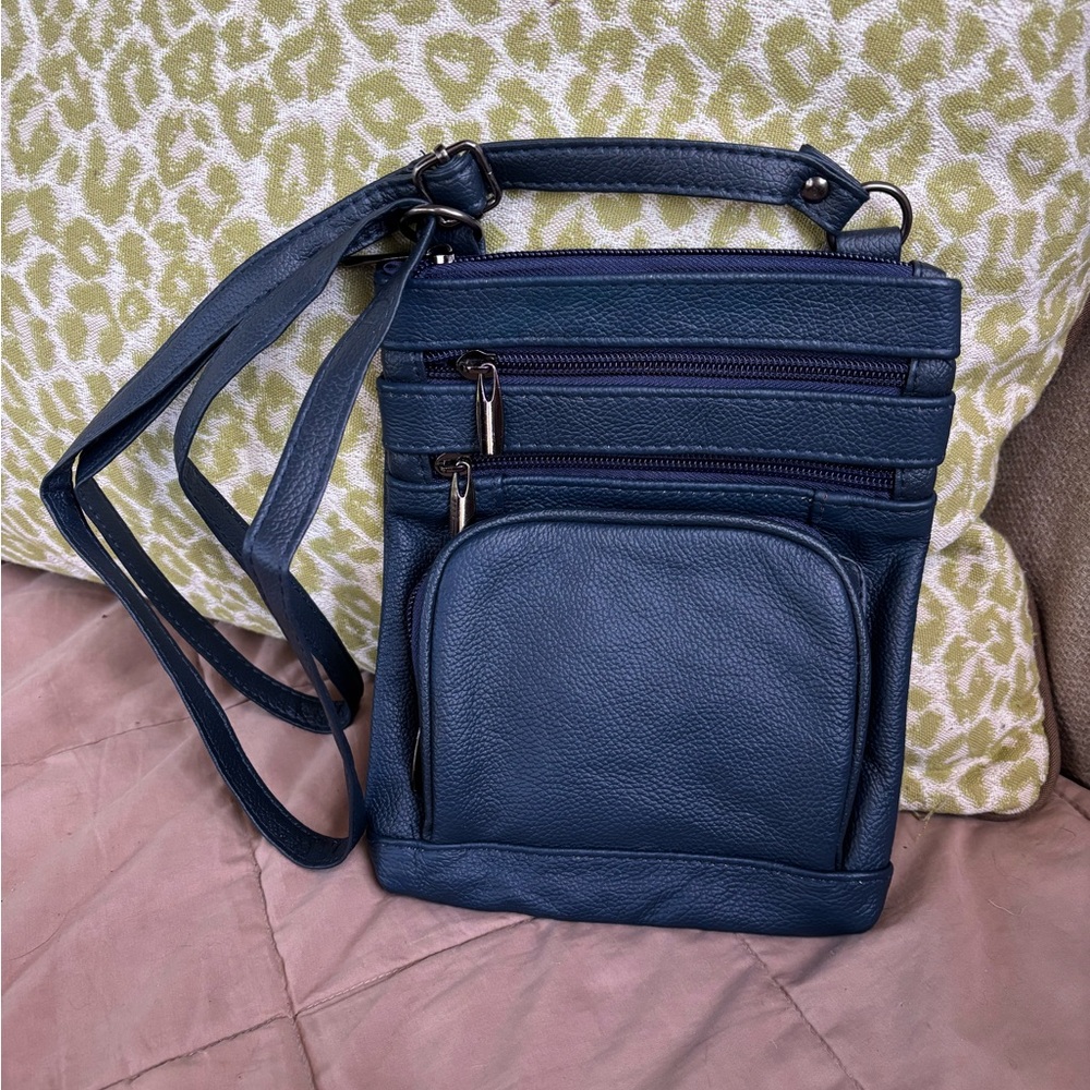 Classic Navy Genuine Leather Crossbody Bag - Sleek Everyday Carry
